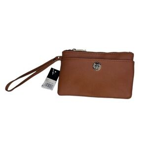 Rebecca & Rifka Saffiano Vegan Leather Wristlet NWT in Cognac